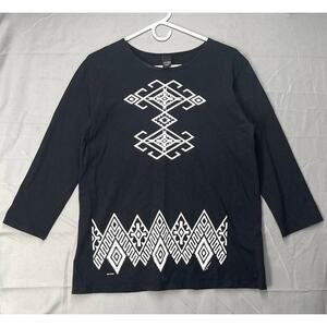 Sabaku Artwear Almost Hidden Black Quarter Sleeves Geometric Sz S Fedtival Aztec